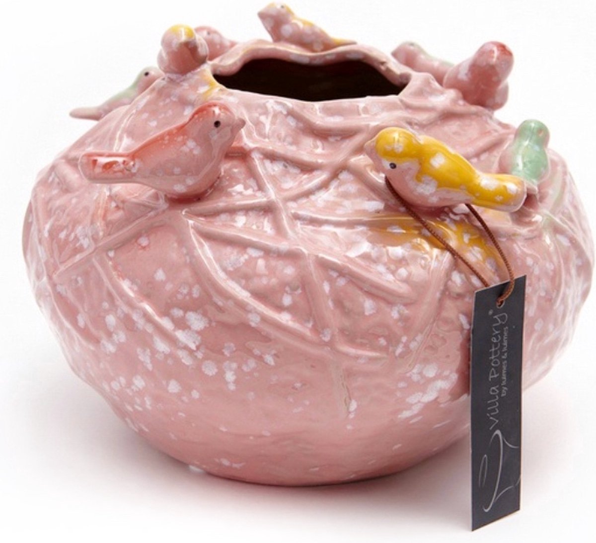 Irishflowers Vaas - Villa Pottery - Decoratie - Woondecoratie - Waterdicht - Porselein - Lieve 1_2 Pink 9 Birds Roze