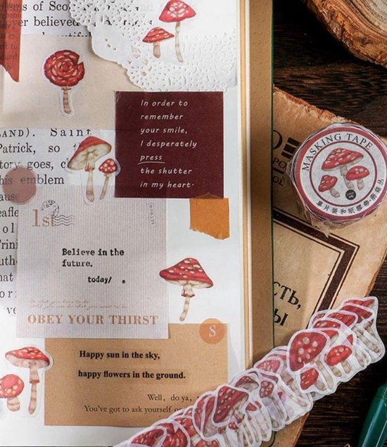 Autocollants Washi - Autocollant Champignons - Automne - Forêt - Bullet Journal - Autocollants pour Adultes et Enfants - Scrapbooking - Autocollants Agenda - Autocollant Décoration Washi Tape