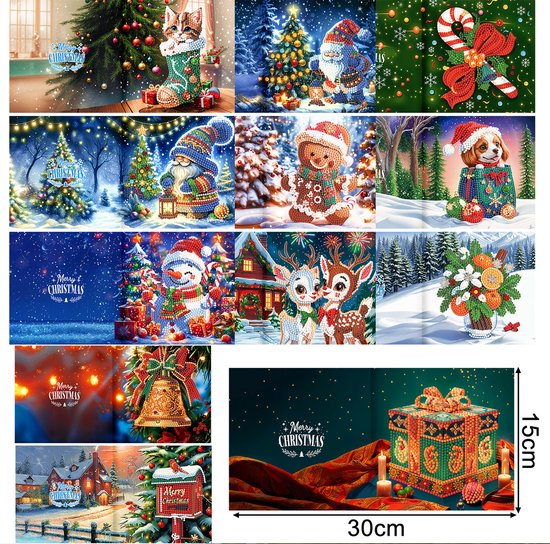 Adorzy Diamond Painting Kerstkaarten – 12 stuks - 15x15 cm - Diamond ...