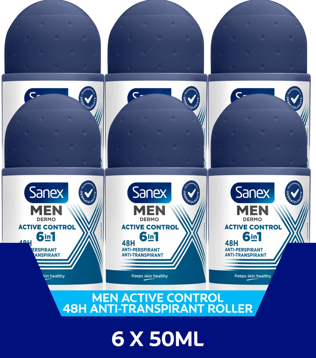 Goedkoopste Sanex Men Active Control Deodorant Anti-Transpirant Roller 6 x 50ml - Voordeelverpakking
