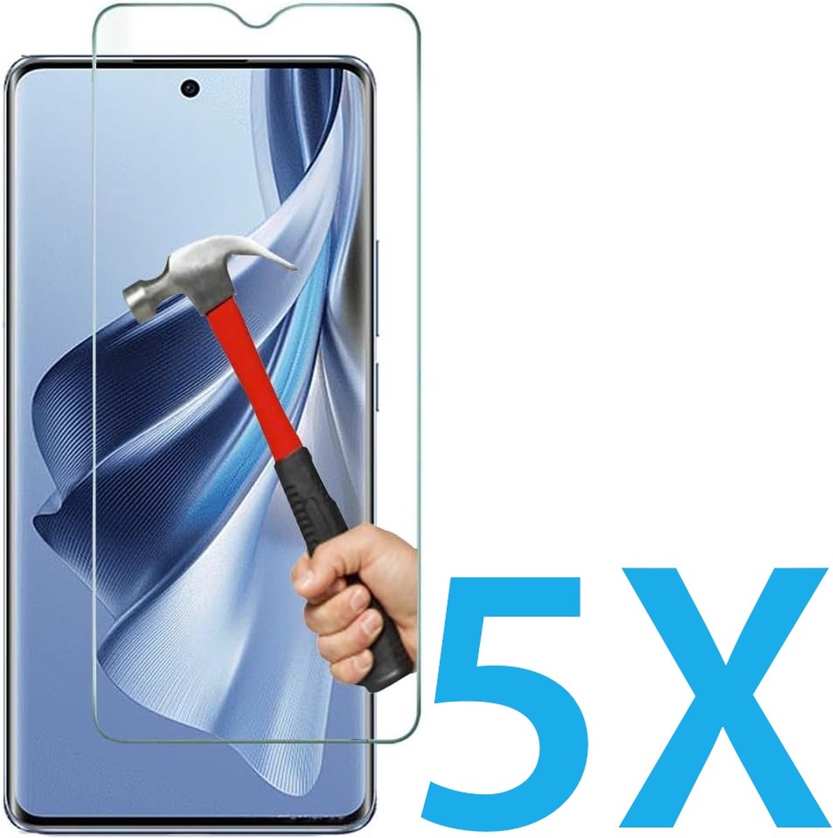 Glasplaatje Geschikt voor: OPPO Reno 10 - 5x Screenprotector - screen protector - glas - bescherm - beschermglas