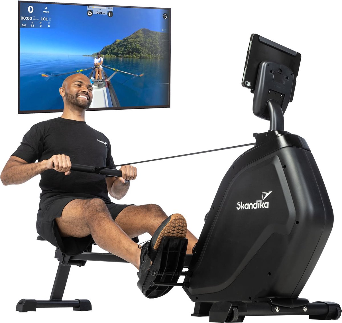 Skandika Munin Roeimachine β Roeitrainers - Roeiapparaat β Fitness voor thuis, met 16-niveau magnetische weerstand β 8 kg vliegwiel massasysteem - Gebruikersgewicht 135 kg β Kinomap App Compatible - Opvouwbaar β Roeimachines - zwart