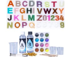 foto van Crafts&Co Epoxy Starterspakket Keychain Set - Epoxy Giethars - Siliconen Mallen - 12 Glitter Kleuren