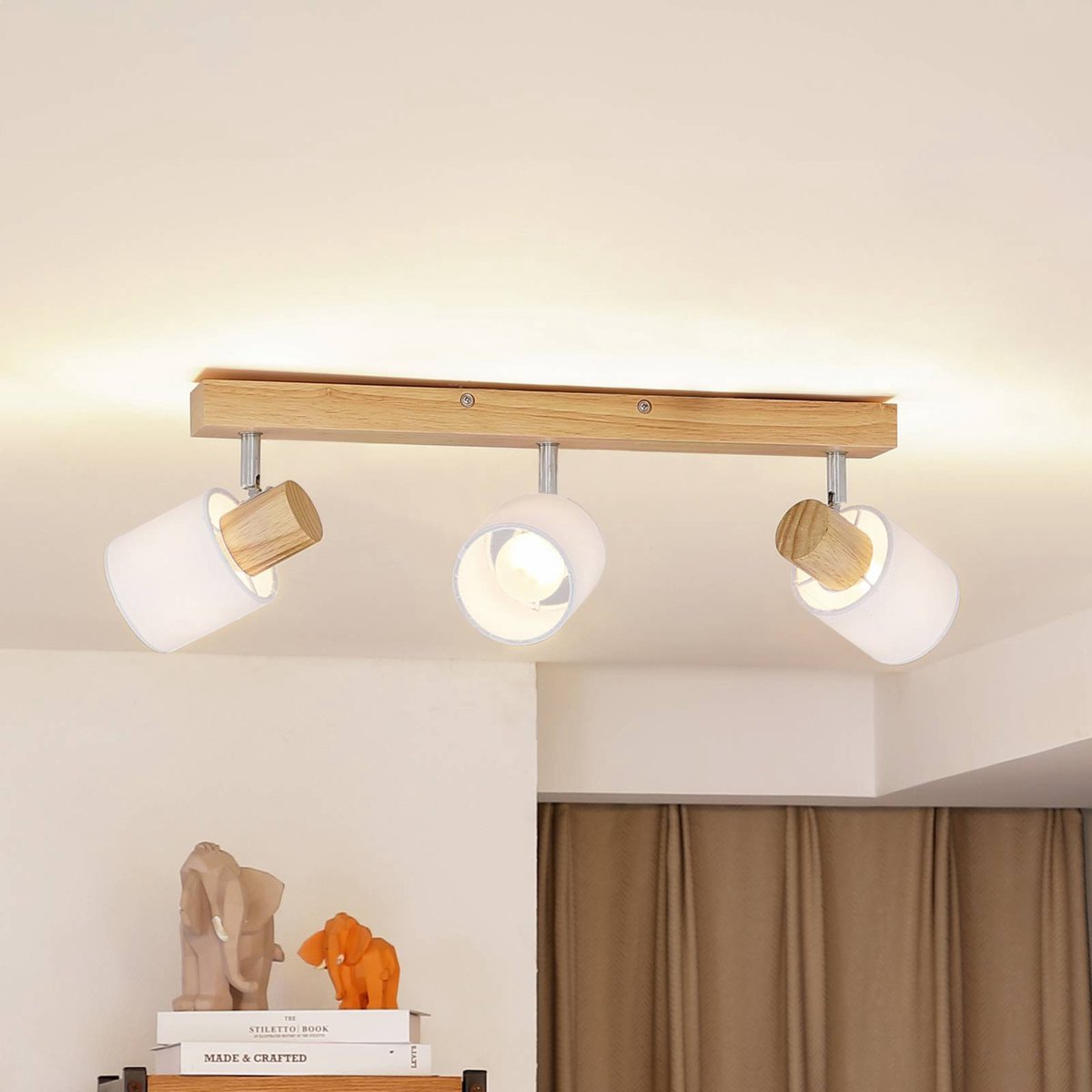 Lindby buitenspot 3lichts Hout stof H: 19 cm E14 licht hout wit