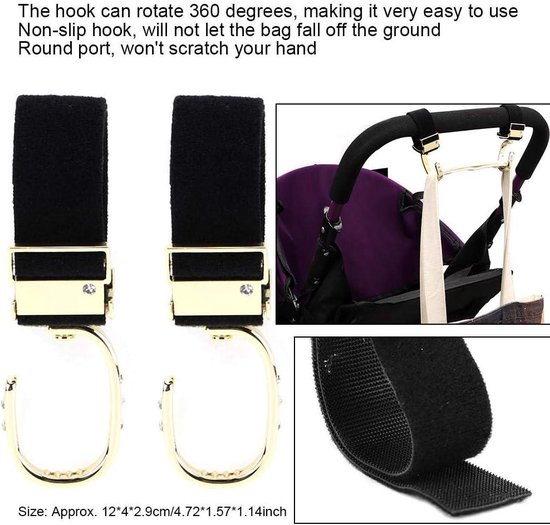 Allecto Plus - Voor 360 Graden Draaibare Kinderwagen Haak Tasdrager met Duurzame Moeder Buidel Clips voor Kinderwagen om luiertassen op te hangen [Beperkte Oplage Gouden] van Allecto Plus — afbeelding 5