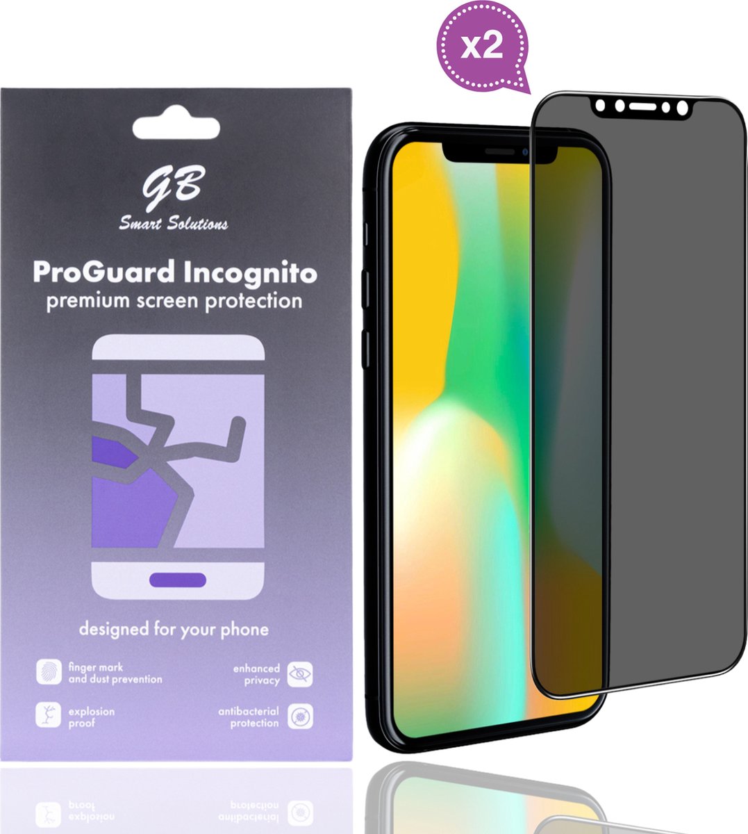 GB ProGuard Incognito Privacy Screenprotector voor iPhone X - Xs - 11 Pro – 2 Stuks – Gehard Glas – Volledige Dekking – Anti-Gluren