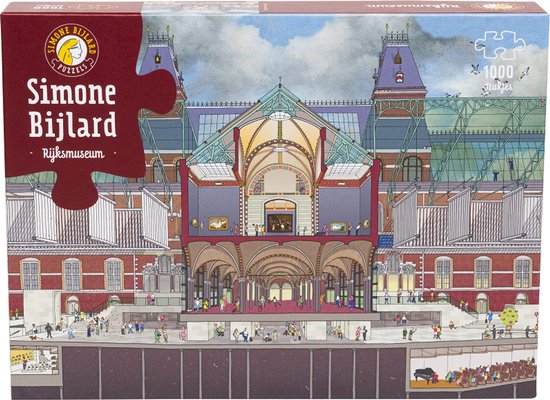 Doos van de 1000-stukjes legpuzzel 'Rijksmuseum' van Simone Bijlard met gedetailleerde illustratie.