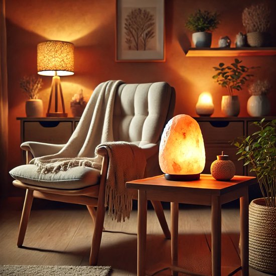 Lampe En Sel Himalaya 2,7-3,2kg - Socle Bois - Ampoule Incluse - Lumière Ambre Apaisante