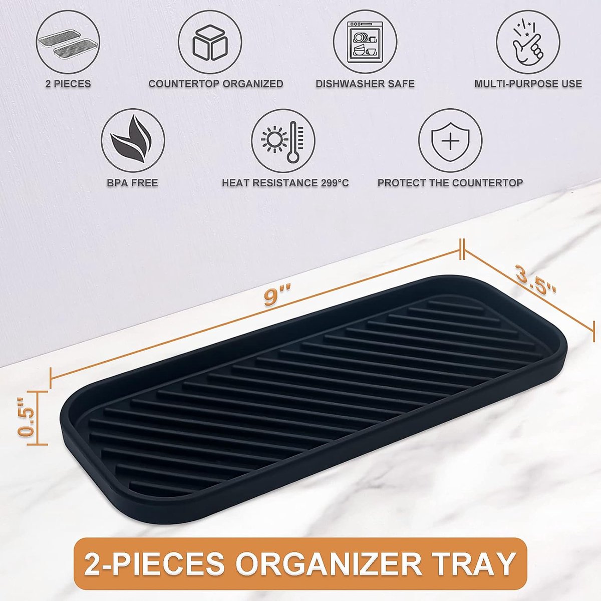 2 Stuks Siliconen Sponshouder, Organizer Voor Gootsteen, Keukenopberger Voor Sponzen, Servies, Zeep - 23 x 9 cm (Zwart