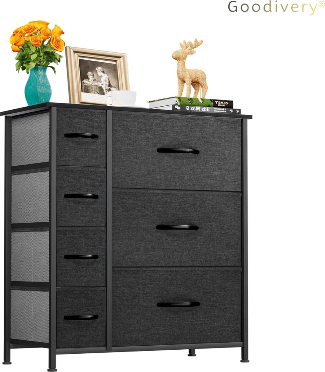 Opbergkast Met Laden SucceBuy Stoffen Commode Met 10 Laden En LED Verlichting Zwart