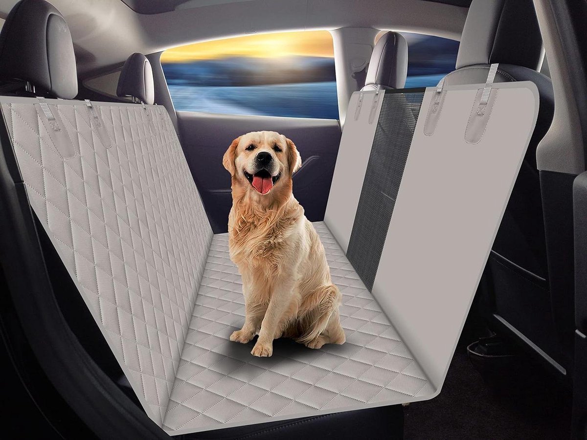 Image of Achterbank cover beschermer voor honden - krasbestendig - waterdicht - SUV's, auto's en vrachtwagens met mesh venster - lichtgrijs