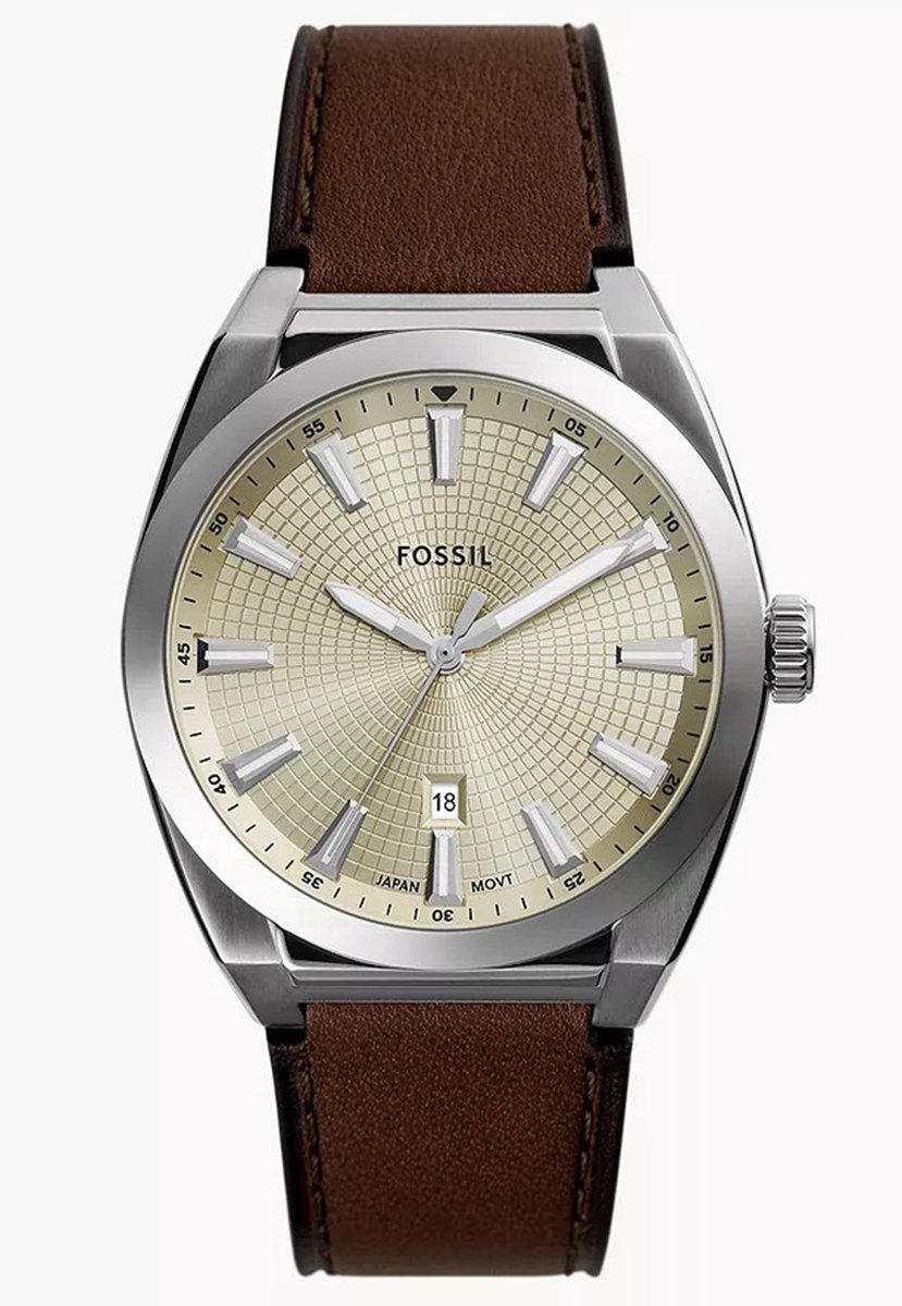 Fossil Everett FS6071 Horloge - Leer - Bruin - Ø 42 mm