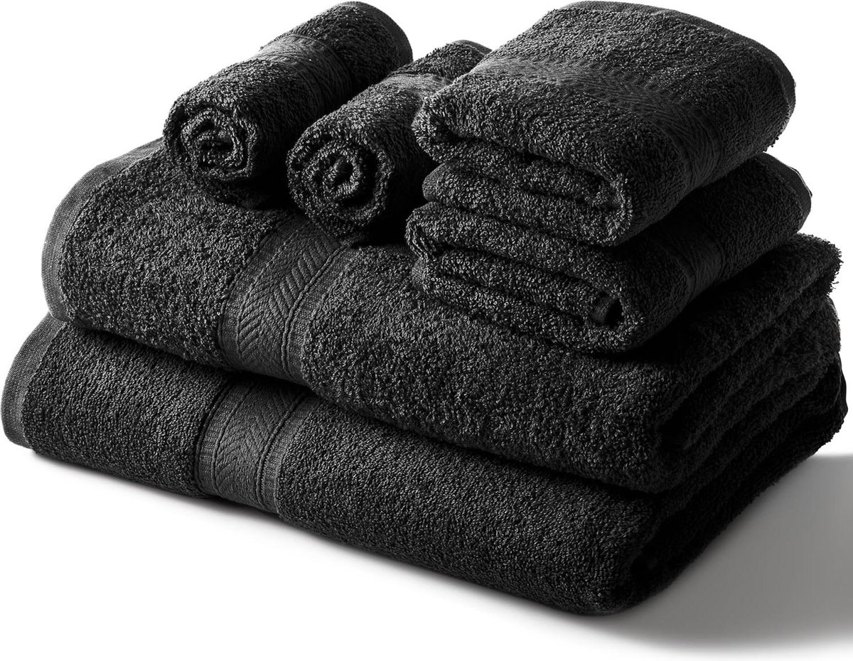 Handdoekenset Zwart 500 GSM - 2 badhanddoeken - 2 handdoeken - 2 washandjes - dagelijks gebruik - zeer absorberend - badkamer - 100% katoen (6 stuks)