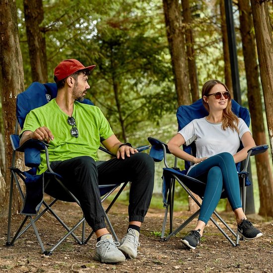 Set van 2 verstelbare campingstoelen met harde armleuningen, 136 kg, lichtgewicht, draagbare klapstoel met bekerhouder, zijvakken en draagtas, perfect voor strand, tuin, wandelen, vissen, barbecue