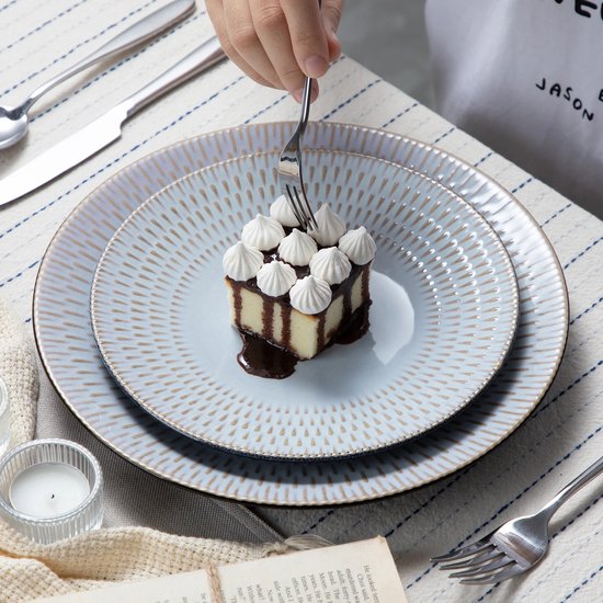 Roroa Luxe Tableware Set - Service de table pour 8 personnes - 32 pièces - Assiettes - Tasses - Soucoupe - Rond - Porcelaine - Services de table - Motif Grijs