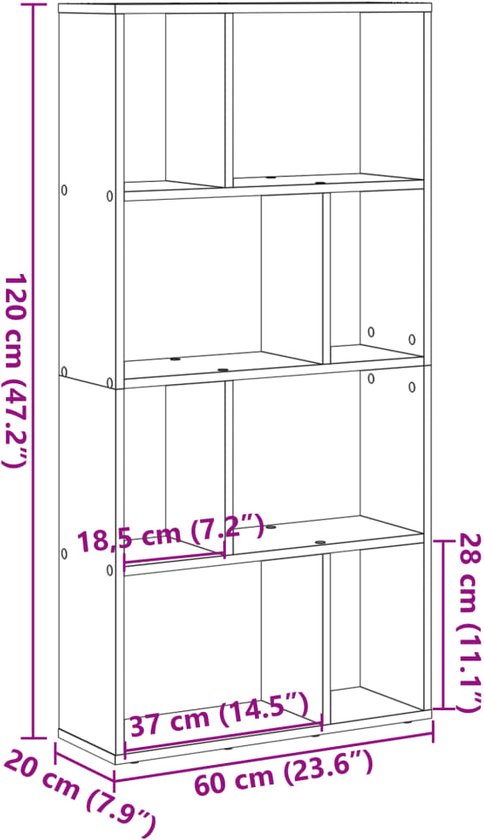 vidaXL - Bibliothèque - 60x20x120 - cm - décoré - bois - ancien - couleur bois