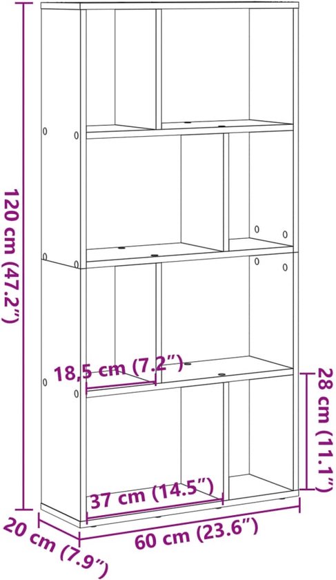 vidaXL Bibliothèque 60x20x120 cm bois traité couleur chêne brun - Bibliothèque - Bibliothèques - Étagère à Boeken - Étagère