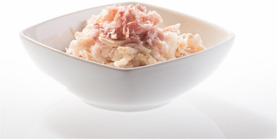 Wit kommetje met Schesir kipfilet met eend in saus.