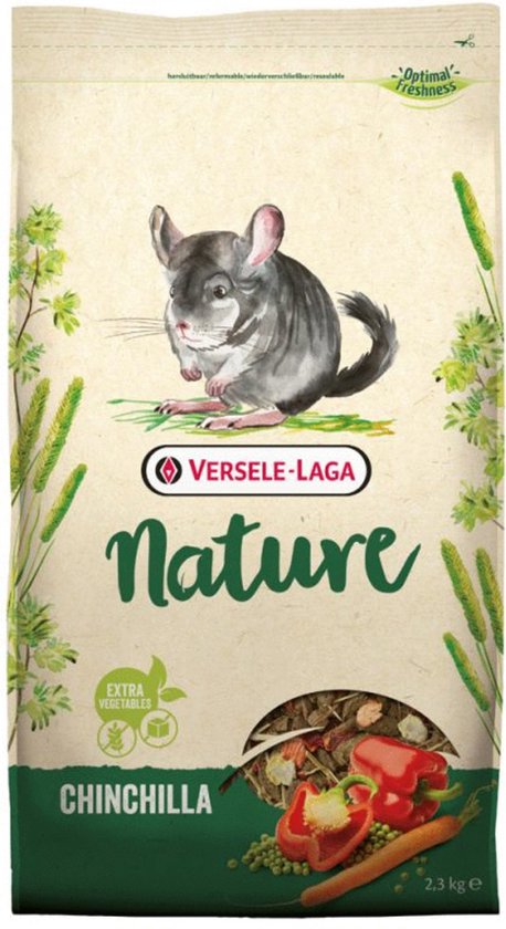 Zak Versele-Laga Nature Chinchilla voer met afbeelding van een chinchilla en groenten.