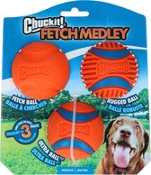 Chuckit! Fetch medley Gen3 - Hondenspeelgoed - Hondenbal - Chuckit bal - Stuitert - Duurzaam rubber - 3 Stuks - Oranje - M - ø 6 cm