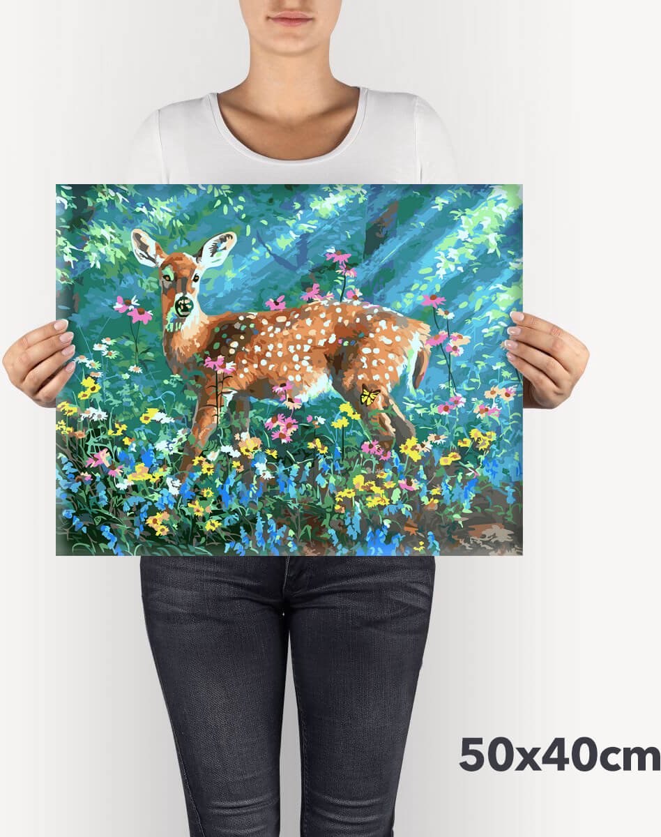 Schilderen Op Nummer Volwassenen DIY Paint By Number Compleet Hobby Pakket op Frame met Vernis - ®Arty Bee - Bambi 50x40cm — afbeelding 4