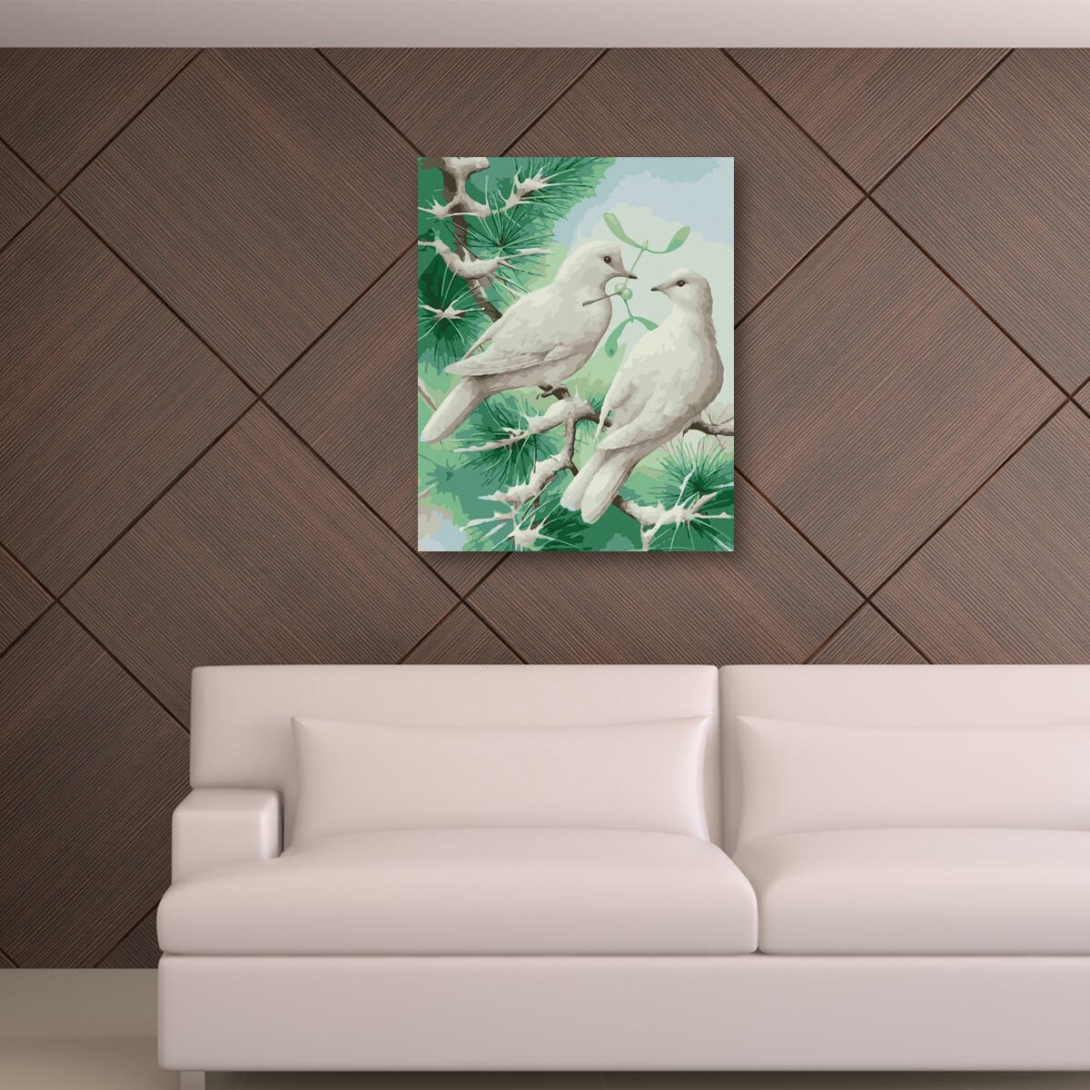 Schilderen Op Nummer Volwassenen DIY Paint By Number Compleet Hobby Pakket op Frame met Vernis - ®Arty Bee - Tortelduifjes 40x50cm — afbeelding 3