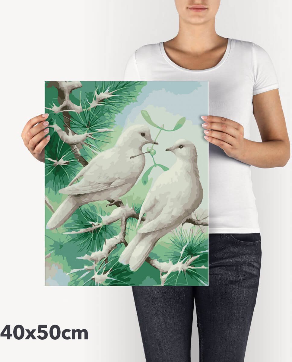 Schilderen Op Nummer Volwassenen DIY Paint By Number Compleet Hobby Pakket op Frame met Vernis - ®Arty Bee - Tortelduifjes 40x50cm — afbeelding 4