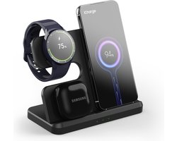 foto van iCharge Samsungs Pro Edition - 3 in 1 oplaadstation - Draadloos - Compact design - Zwart