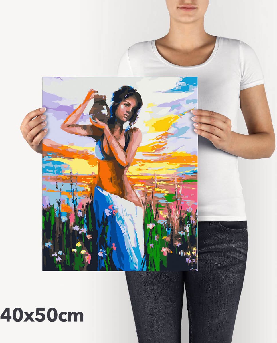 Schilderen Op Nummer Volwassenen DIY Paint By Number Compleet Hobby Pakket op Frame met Vernis - ®Arty Bee - Lady in Paradise 40x50cm — afbeelding 4