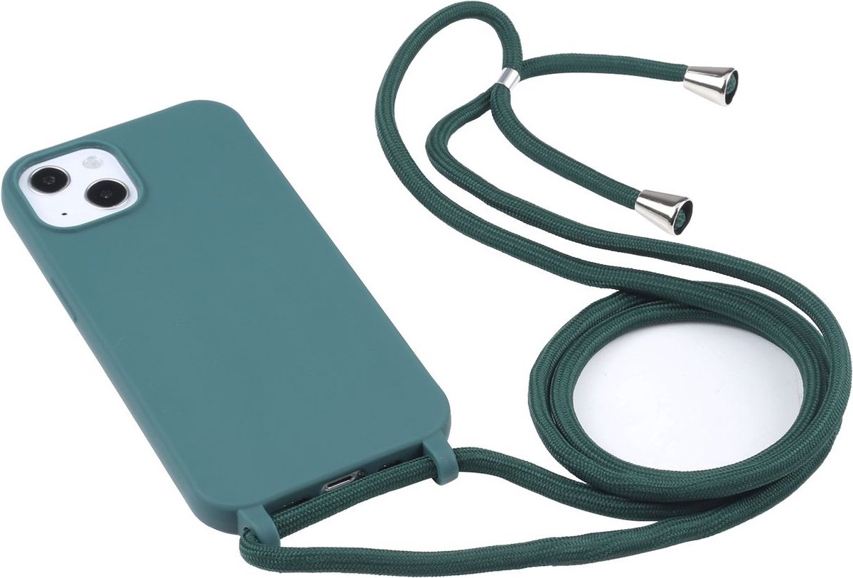 Mobigear Telefoonhoesje geschikt voor Apple iPhone 16 Pro Max Siliconen | Mobigear Lanyard Hoesje met koord - Groen