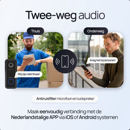 Sonnette vidéo intelligente sans fil Protectly® avec caméra - Sonnette sans fil - 2K Ultra HD - Geen abonnement - Incl. carillon sans fil - Incl. Carte SD de 64 Go