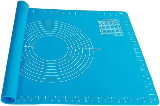 Foto: Grote bakmat 15 mm dik siliconen dubbele dikke mat antislip deegmat voor fondant en gebak blauw