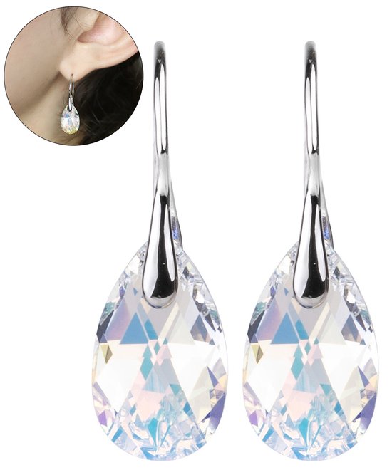 Foto: Shoplace oorbellen dames met swarovski kristallen 18 karaat witgoud verguld druppel oorhangers swarovski oorbellen cadeau voor vrouw aurora borealis