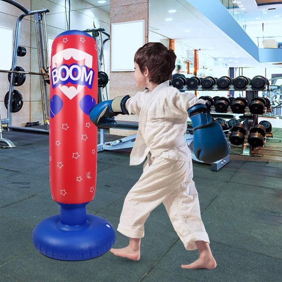 EQARD Sac De Frappe Gonflable Enfants 160 Cm Avec Gants | Pour Karaté, Taekwondo, MMA - Cadeau Sportif