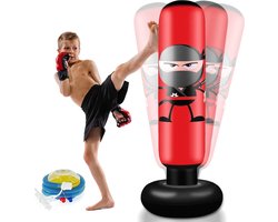 Opblaasbare staande bokszak 160 cm Ninja - voor volwassenen en kinderen met opblaasbare sportuitrusting voor thuisgebruik