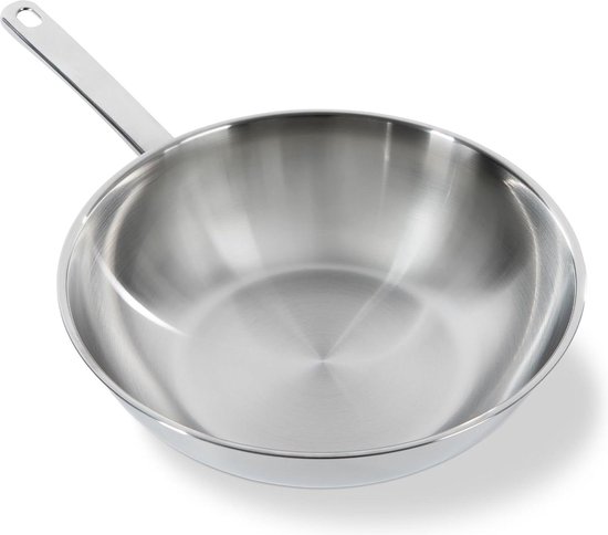 BK Bright 18/10 RVS Wokpan 28 cm, Professioneel Koken, Ongecoat, 3-Ply, Koudgreep, Universele Pan, Inductiegeschikt, Gepolijst RVS, Ovenbestendig Tot 230°C, Vaatwasmachinebestendig, Zilver