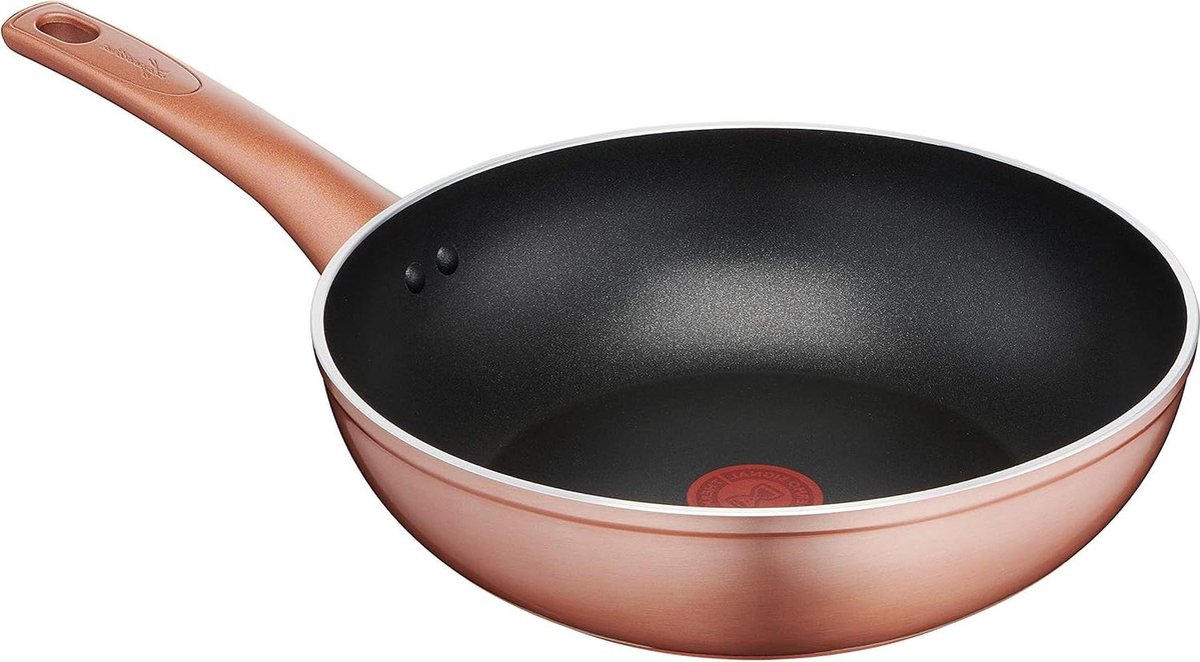 Wokpan - Buitenkant met kopereffect - Aluminium - Antiaanbaklaag - Diameter 28 cm - Zwart