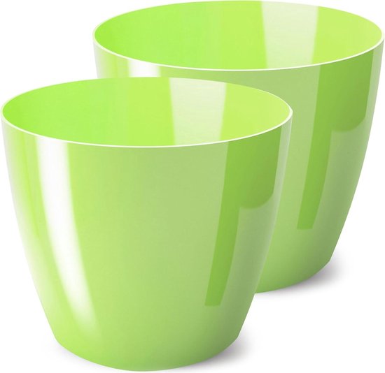 TULMERO Bloempot, mat, plantenpot van sierpot, kunststof, decoratief, voor grote en kleine planten, set van 2, kruidenpot, mosterd, diameter 19 cm