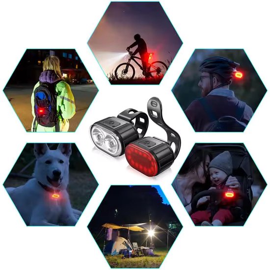 ADsys Fietslamp Set - Fietsverlichting - Voorlicht en Achterlicht - Fiets Koplamp - LED Fietslampjes Rood en Wit - Waterdicht - USB-C Oplaadbaar — afbeelding 4