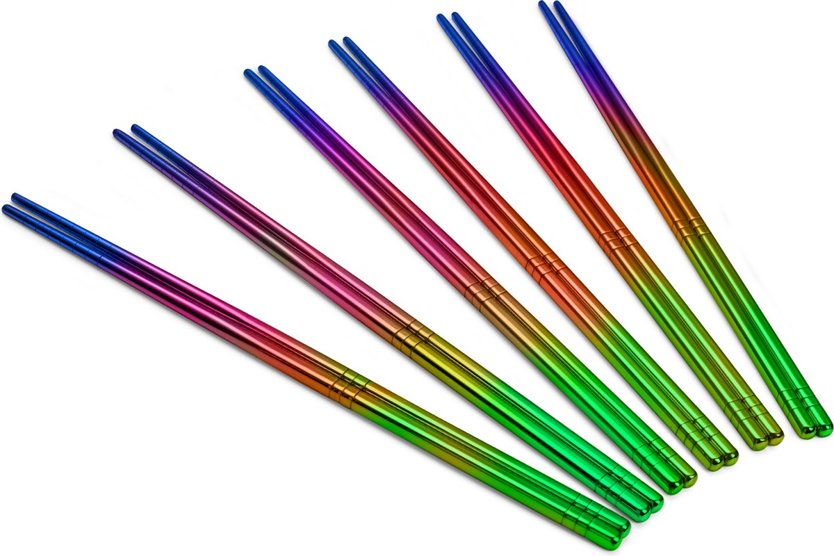 Alheco 6 paar Koreaanse chopsticks - Eetstokjes - Metaal / RVS - Regenboog