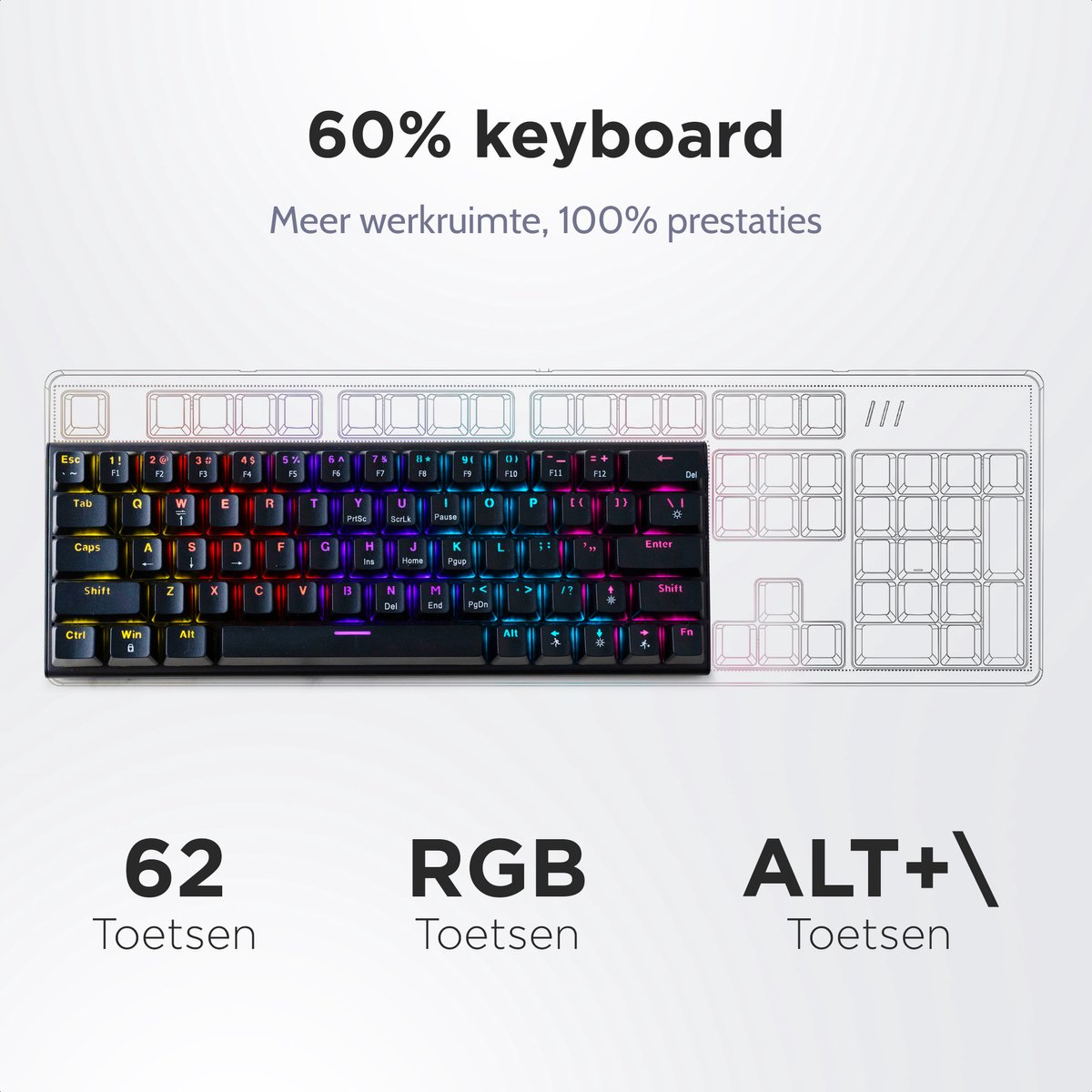getcetera 60% Mechanisch Gaming Toetsenbord - Blue Switches - Zwart thumbnail 6