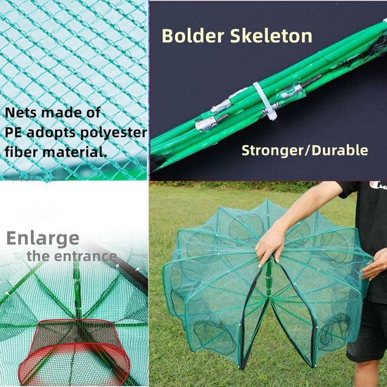 Asixx Fishing Net, 6/12 Holes, Automatic Fishing Net, Shrimp Cage, Nylon, Foldable Crab Fish Trap, Molded Solid and Strong, Easy to Take Out the Fish, Crab, Lobster and Crawfish (12 Holes