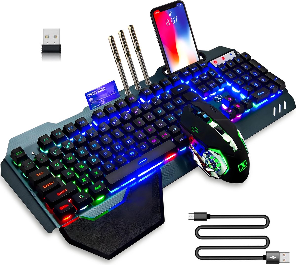 NexZone - Draadloos gaming toetsenbord met muis - Met muismat - RGB Verlichting - QWERTY - Voor PC/Laptop - Zwart
