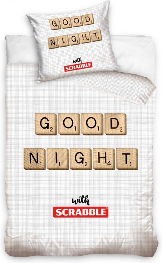 Scrabble - Dekbedovertrek - Eenpersoons Wit 140 X 200 Cm - 70 X 90 Cm