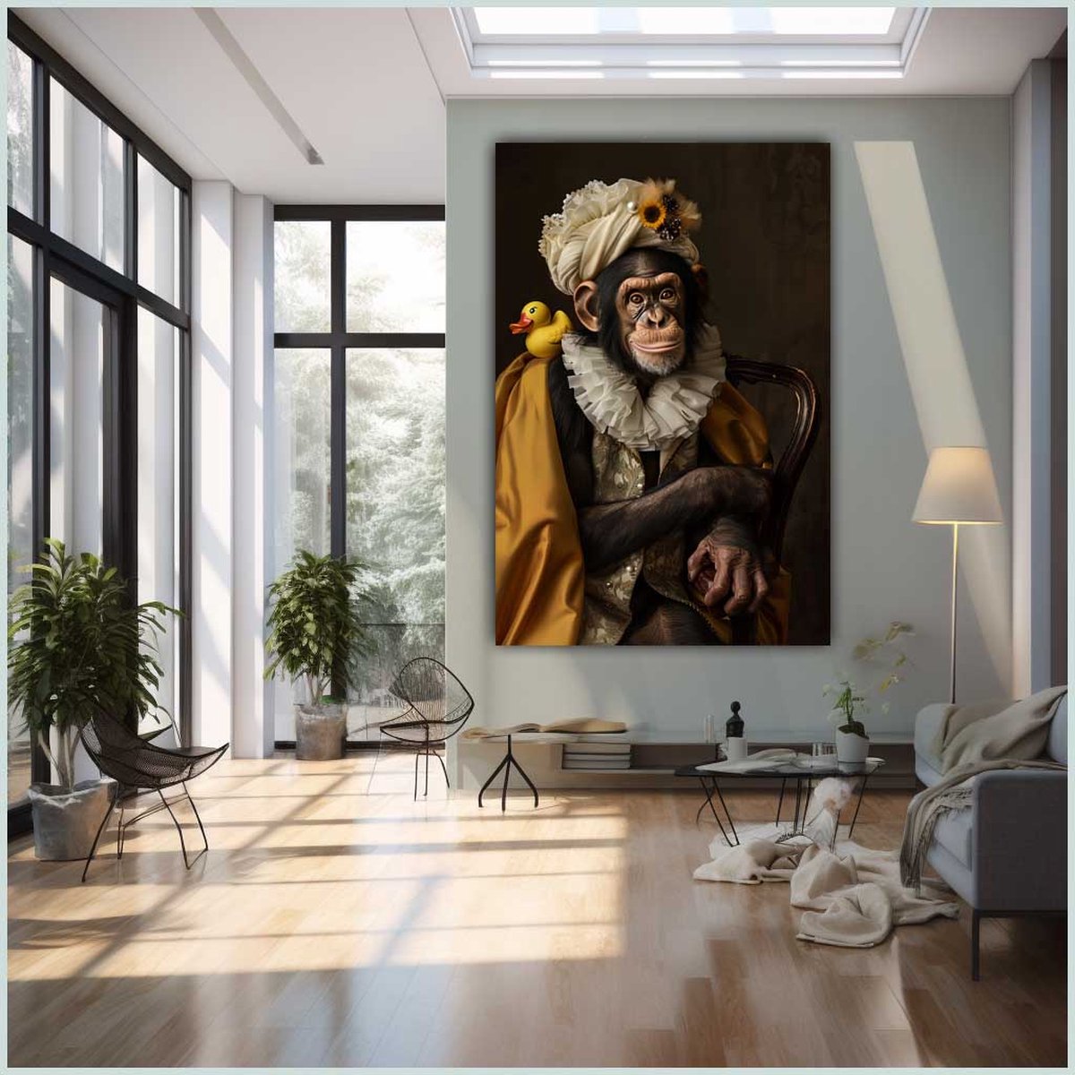 Canvas schilderij - Canvas - Staand - 50 x 70 cm - Portret - Dier - Aap - Vintage - Wanddecoratie - Muurdecoratie woonkamer - Uniek - Exclusief -Picturetopicture