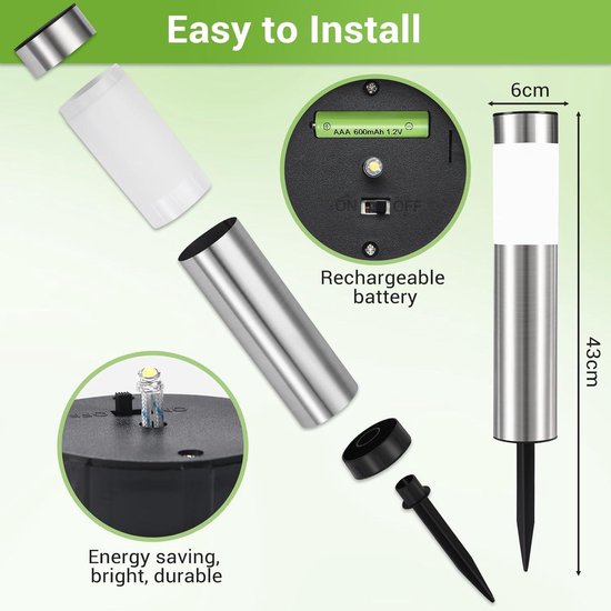 Deuba LED Solar Tuinverlichting op Zonneenergie 8 stuks Waterdicht IP44 Padverlichting Tuinverlichting Tuin Lamp Wit