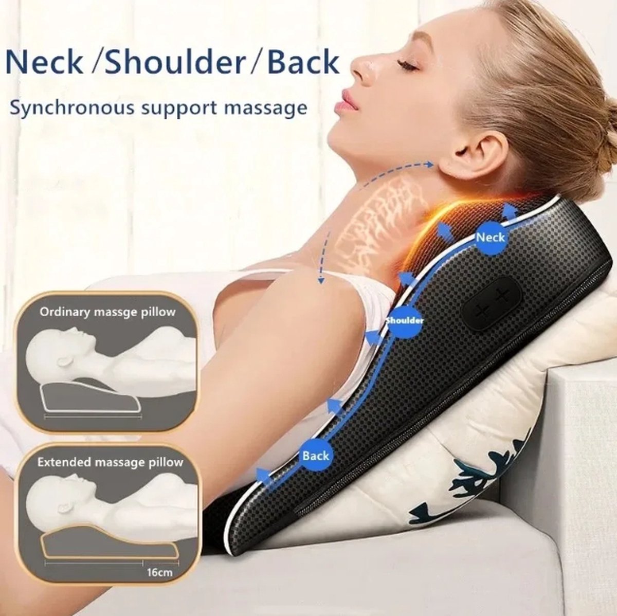 MassageMoods - Shiatsu -Massage Stoel - Massage Kussen - Massage Apparaat - Rugmassage - Rugkussen - Hoofdmassage - Nekmassage - Halsmassage - Voetmassage thumbnail 2