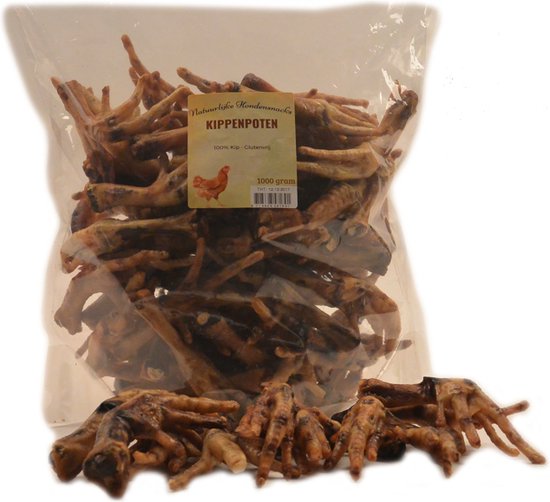 Hondensnacks Kippenpoten 100%kip,Glutenvrij, 1000Gram Kippenpoot snacken kauwen Hond