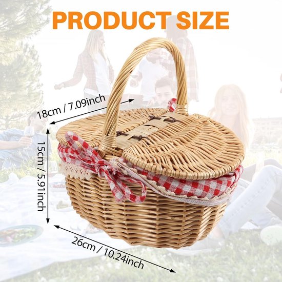 Picknickmand Rieten Landelijke Stijl Campingmand met Dekselhandvat en Voeringen voor Picknicks en Feestbarbecue (Kleine voering