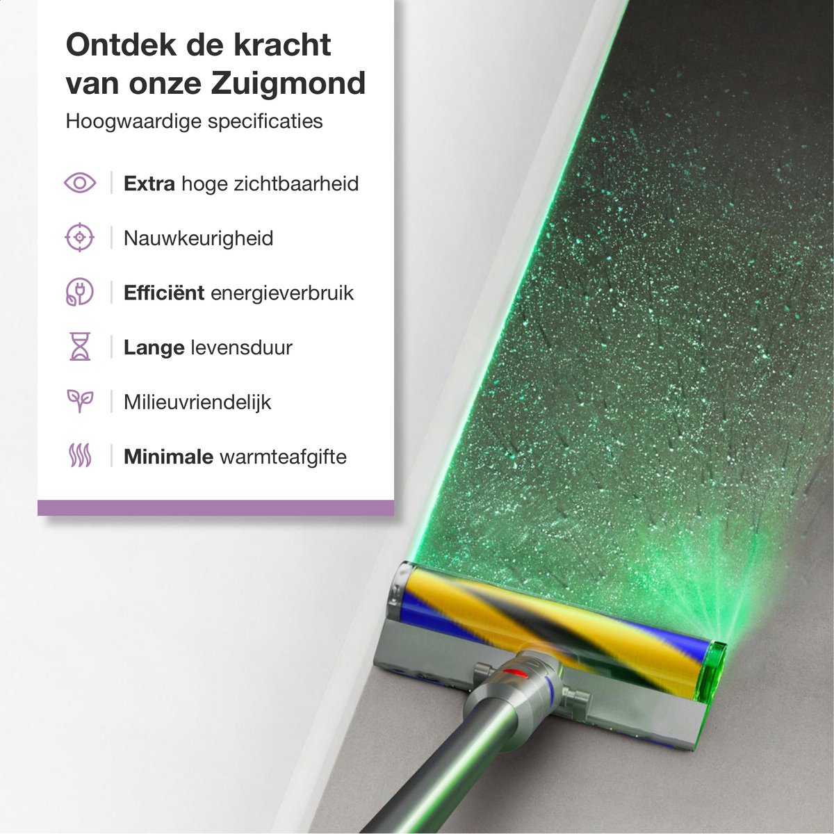 SVENNE® Zuigmond met Groen Licht en Stofdetectie - Geschikt voor Dyson V15 / V11 / V10 / V8 / V7 - Mondstuk met LED Verlichting - Parketborstel Accessoires & Onderdelen voor Steelstofzuiger - Opzetstuk Borstel - Triggerlock - Wasbaar — afbeelding 2